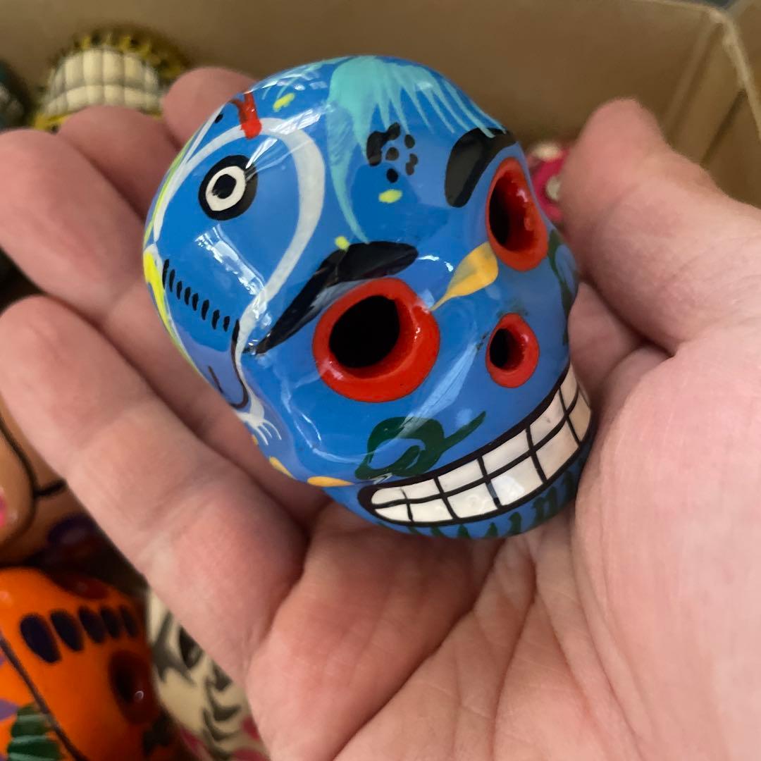 カラベラ　メキシコで購入したもの　14個セット　カラフルな陶器製スカル置物セット