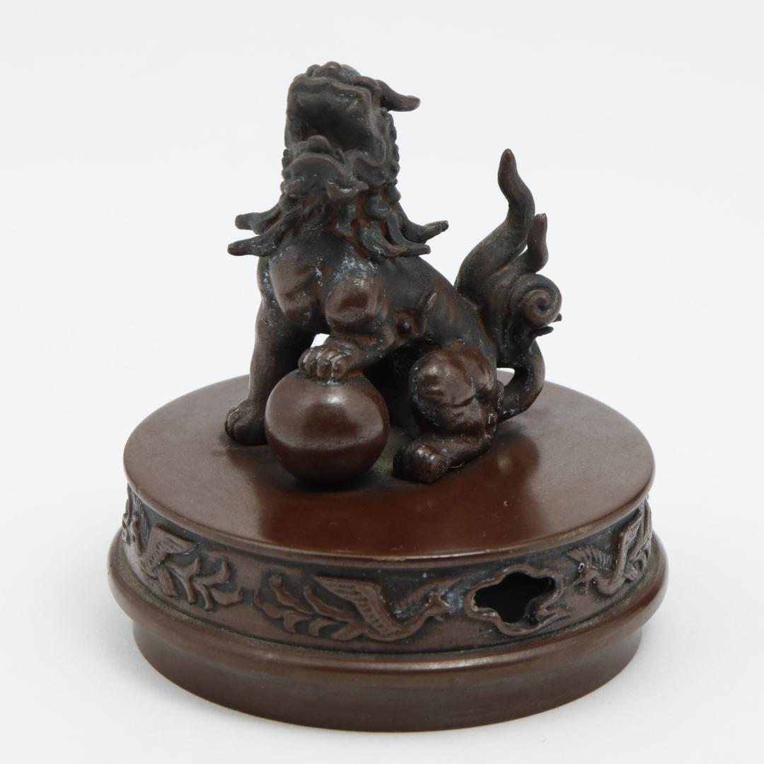 Bg1637 高岡銅器 長足菖蒲獅子蓋 香炉 伝統美術工芸品 骨董品 銅製