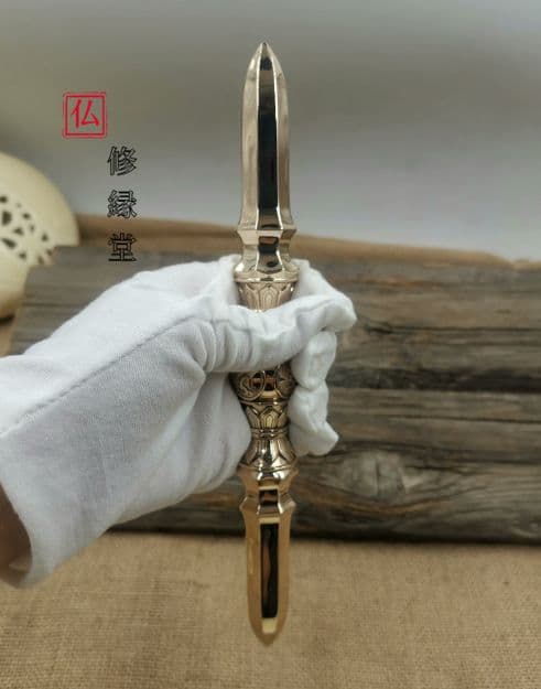 【修縁堂】辟邪 密教法具 金剛杵 真鍮製 四大明王種子字 独鈷杵