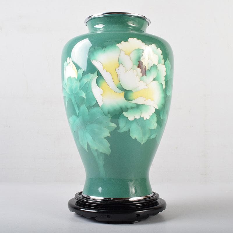 七宝焼　牡丹文　花瓶　唐木台・時代箱付　M　R8760B