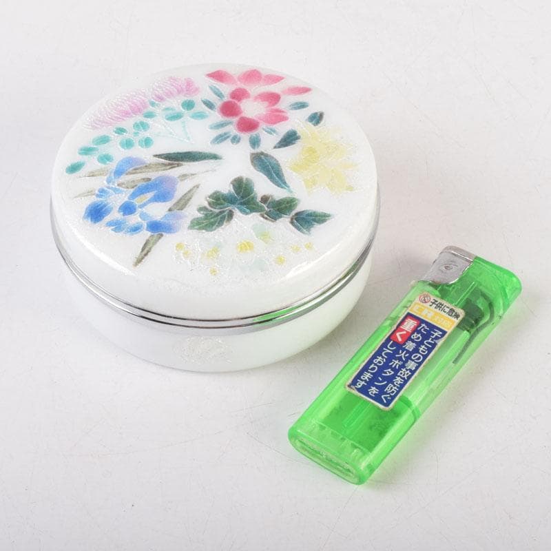 七宝焼　安藤七宝店　花草文　盒子　蓋物　箱付　V　8637