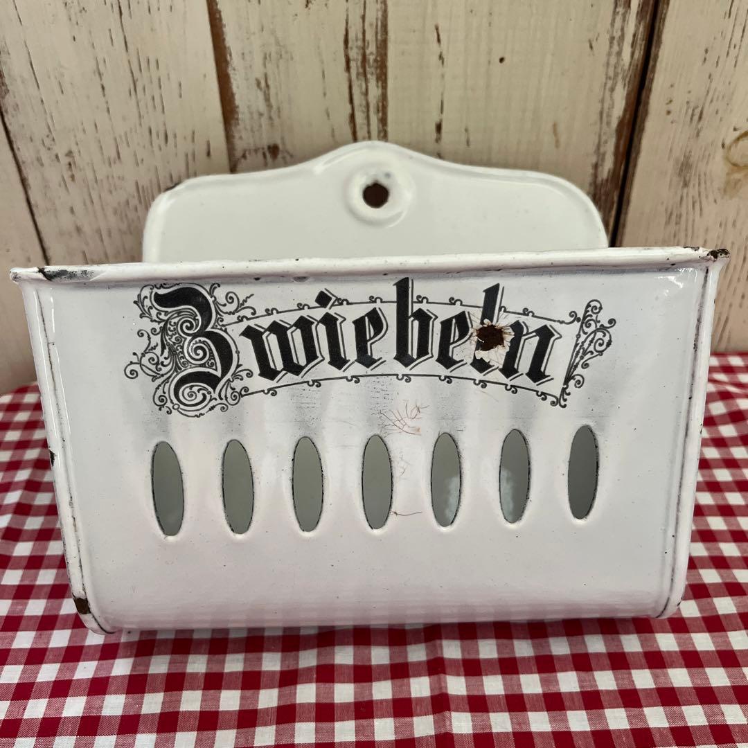 ドイツ アンティーク Zwiebeln ホーロー オニオンラック 琺瑯