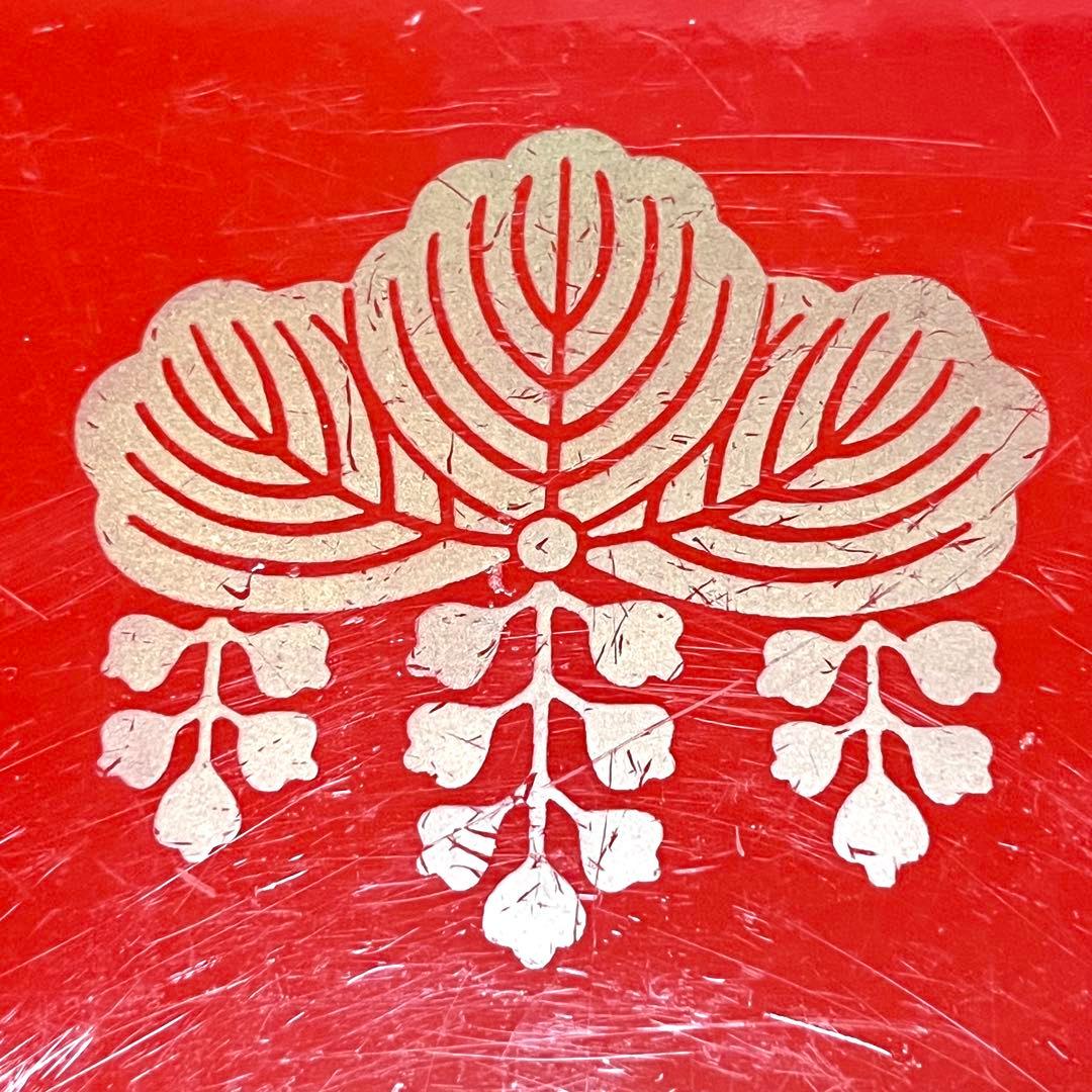 ■両山紋・茶菓盆■曹洞宗・久我竜胆・五七桐・角盆・トレー・漆器・朱色・慶事・茶道