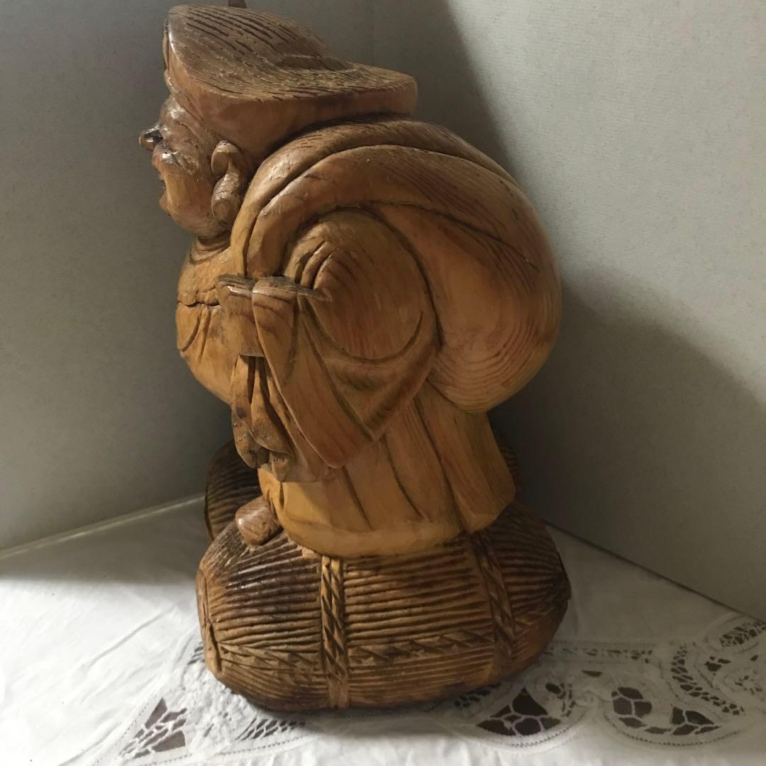 木製 福の神 大黒天 彫刻 約30cm