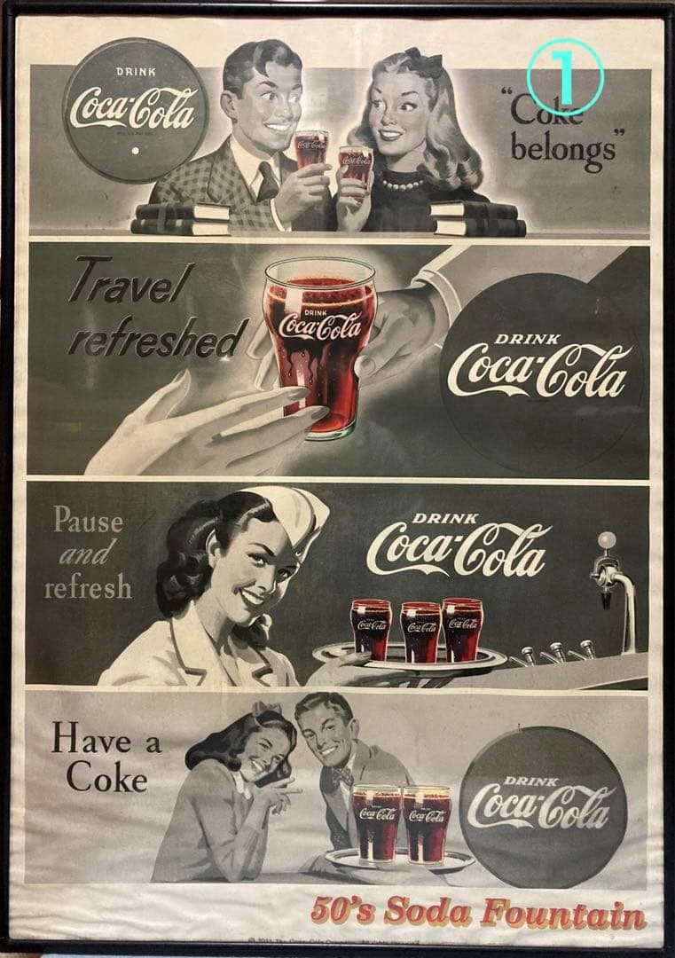 ◆中古美品◆Coca-Cola／コカコーラ／レトロ／ビンテージ／パネル3枚