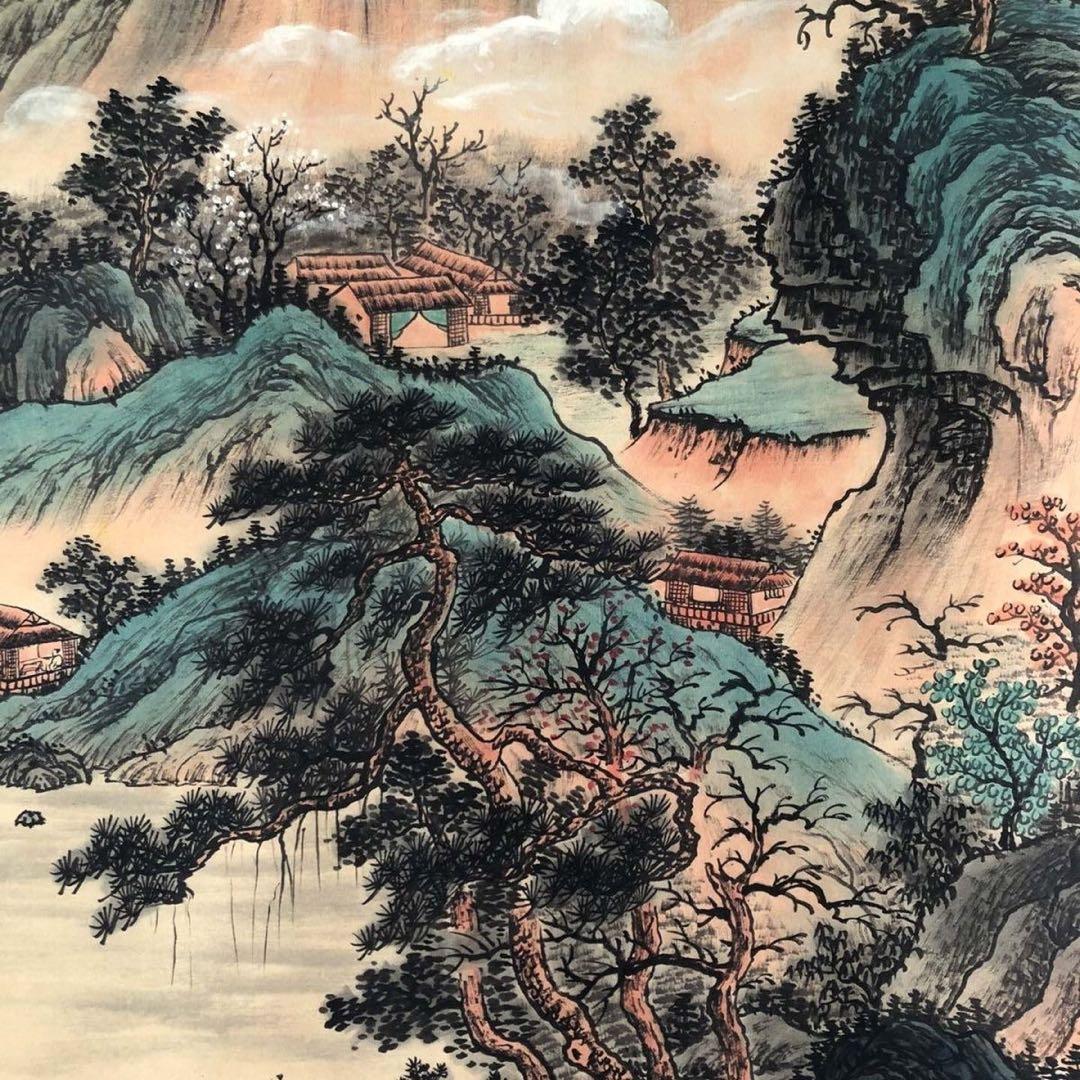 三尺中堂 掛け軸 張大千 意境幽然 表装済