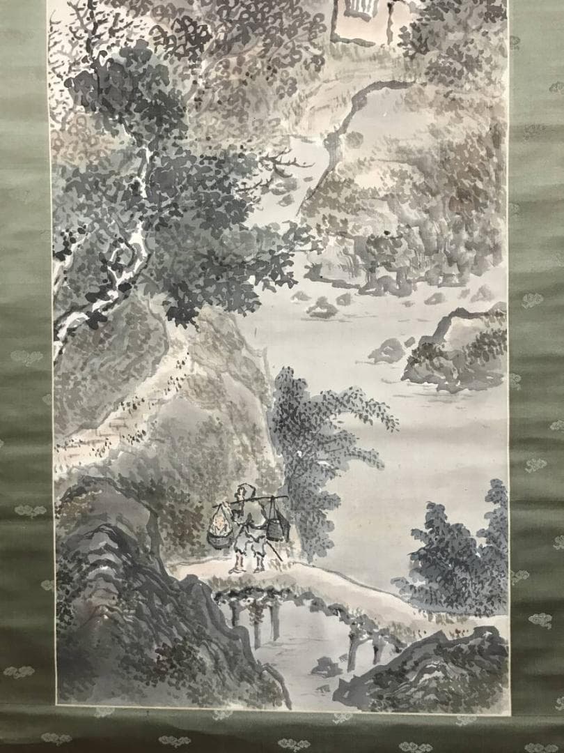【真作】黄檗瑞光祥雲/訪友図/山村人物図/掛軸/名家伝来/AB-864