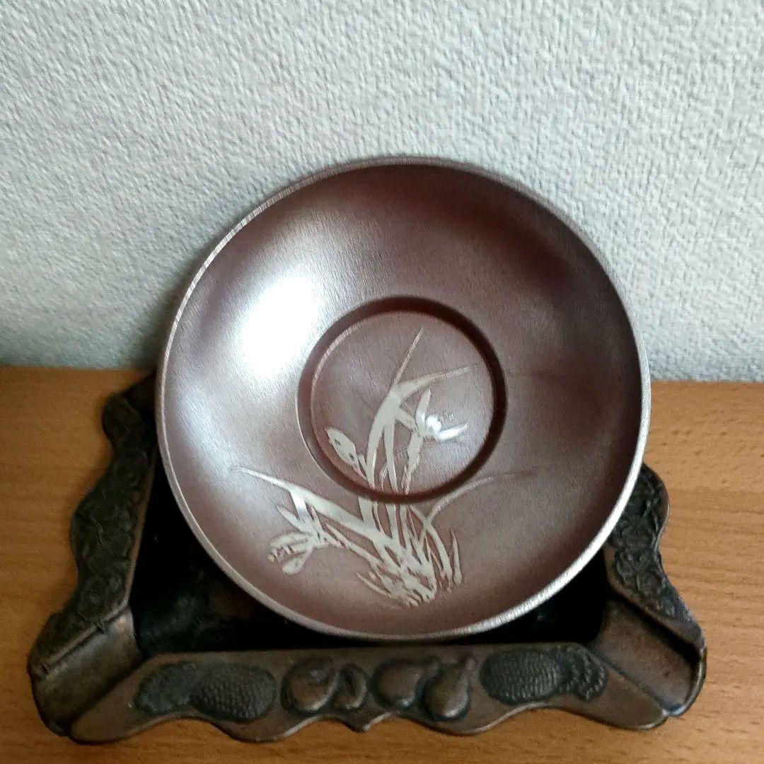 〈未使用〉錫　茶托　錫師　松下喜山作　煎茶道具　5客セット　木箱入り【T-6】