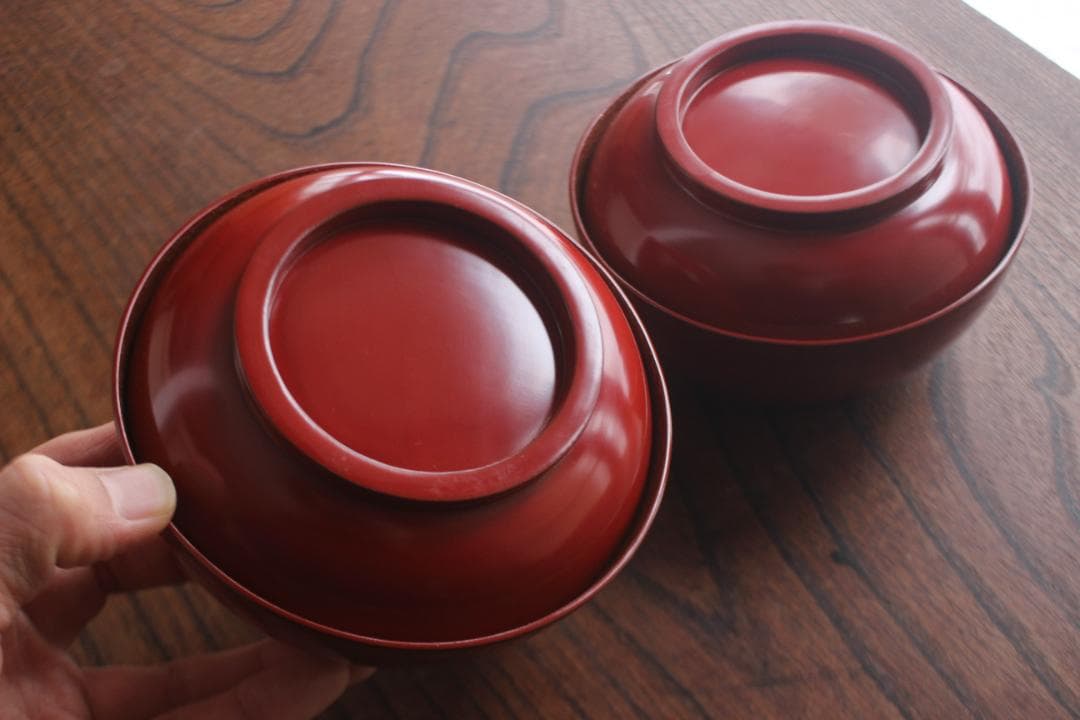 時代逸品！上質朱漆に極上松葉蒔絵の映えるお椀2点（検輪島塗雑煮椀煮物椀