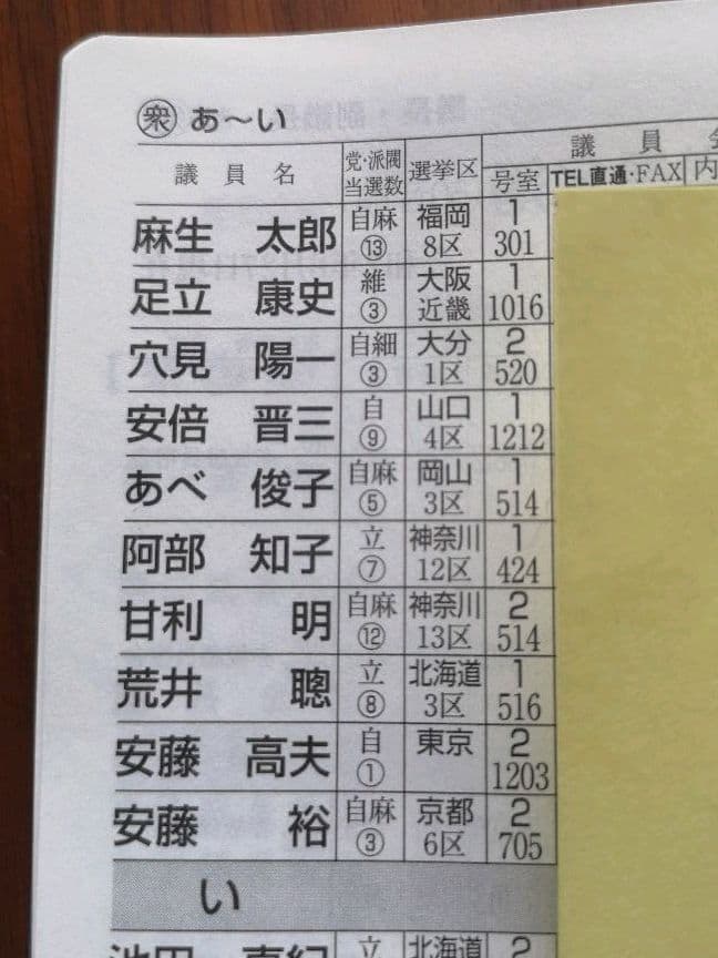 参議院手帳
