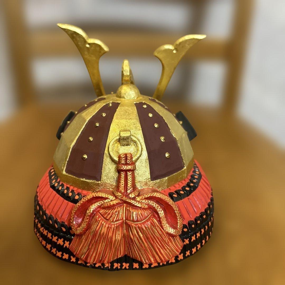 春日有職　橋本寿山作　奈良一刀彫　兜　木箱付き　新品