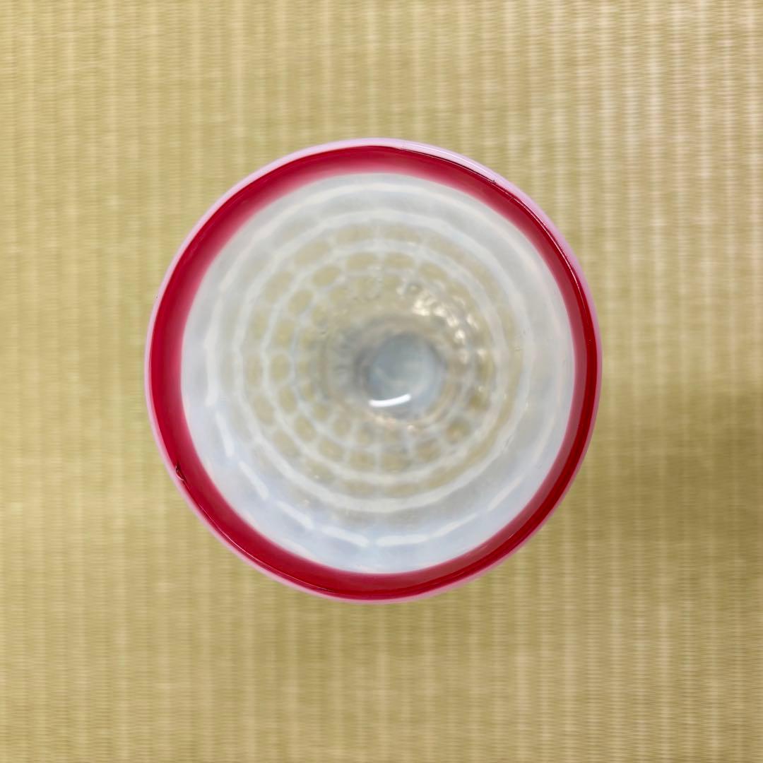 氷コップ 赤い縁 乳白色 足付きグラス 3個セット