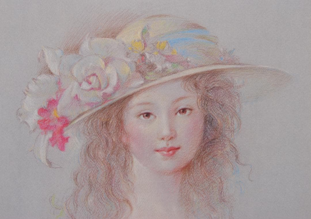 肉筆 パステル画 美人画 人物画 絵画