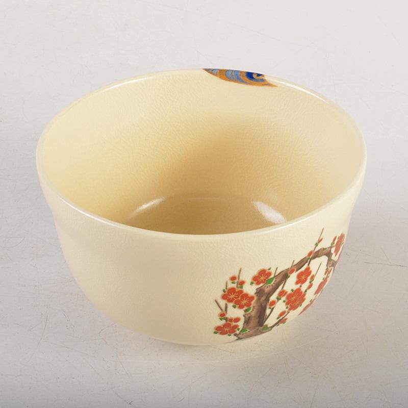 京焼　宮地英香作　仁清写　色絵梅文茶碗　銘早春　大橋香林書付　共箱　C　6581