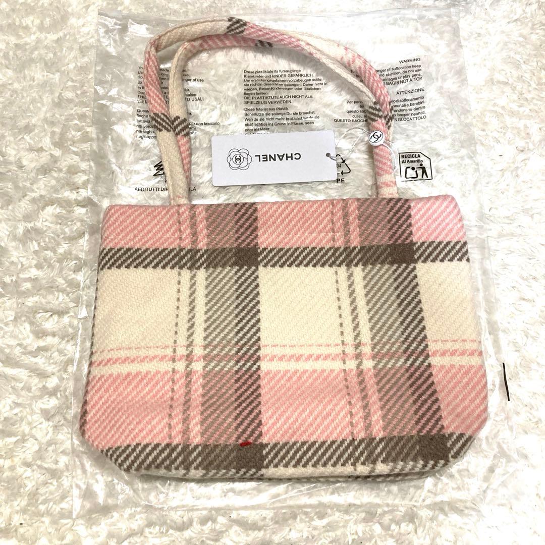 CHANEL チェック柄トートバッグ　パールスパンコール　ピンク