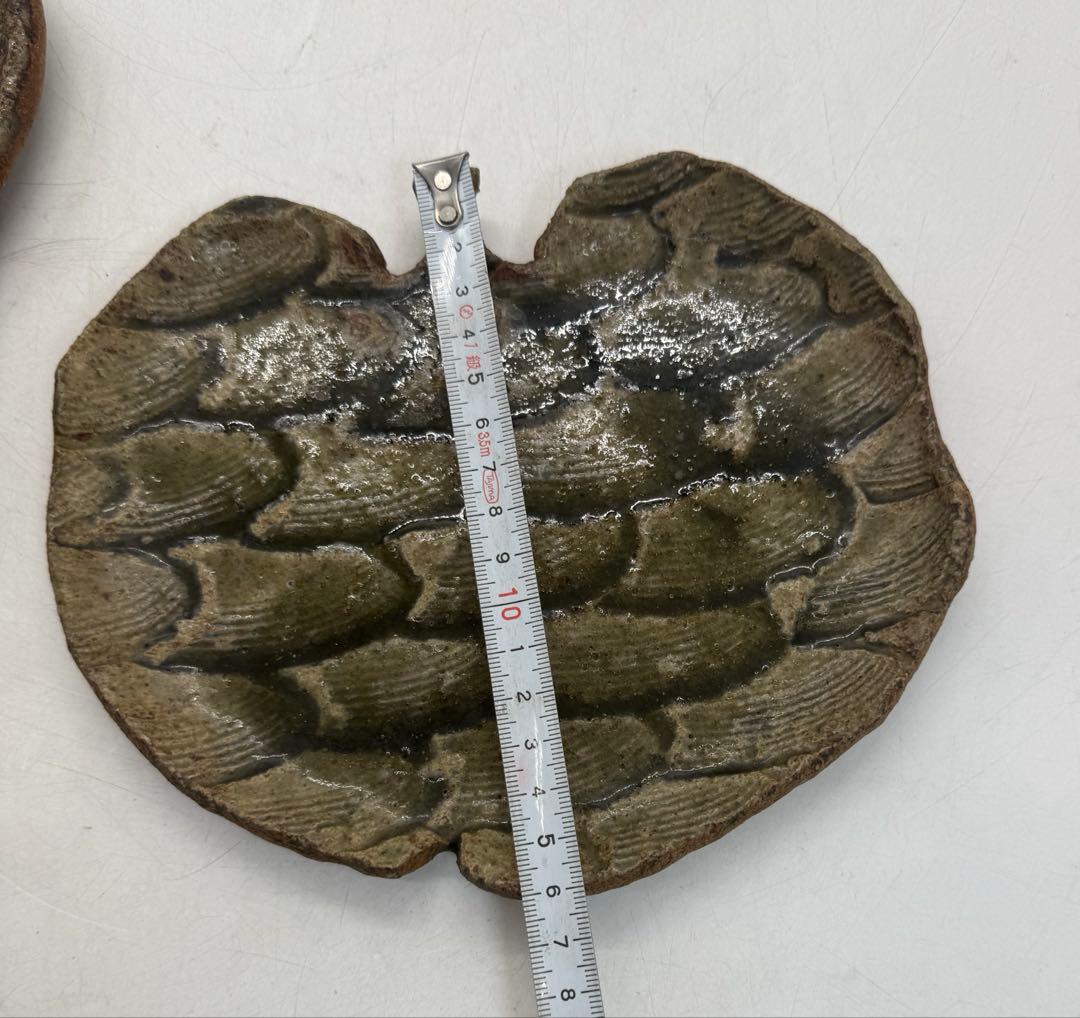 益子焼　坂田甚内作　緑釉蕗葉型皿3点　送料込み250908