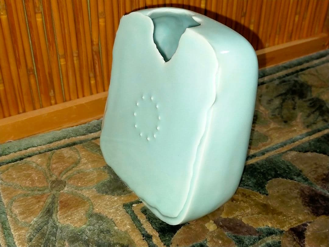 ♥林秀行♥　青磁　♥　扁壷　♥　花瓶　花器　共箱付き　花入れ　走泥社　前衛陶芸