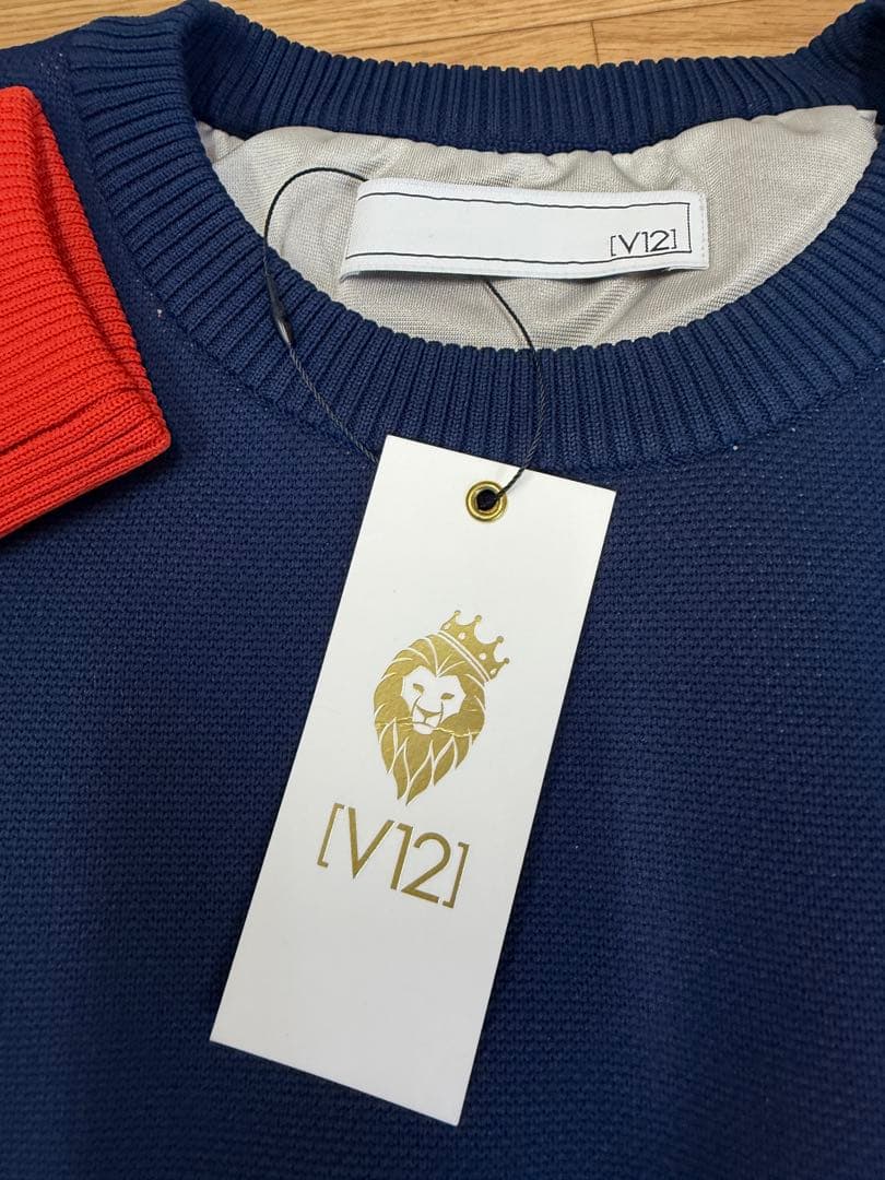 ¥28,600新品正規品【V12/XL】裏地付きクルーネックニット長袖カットソー