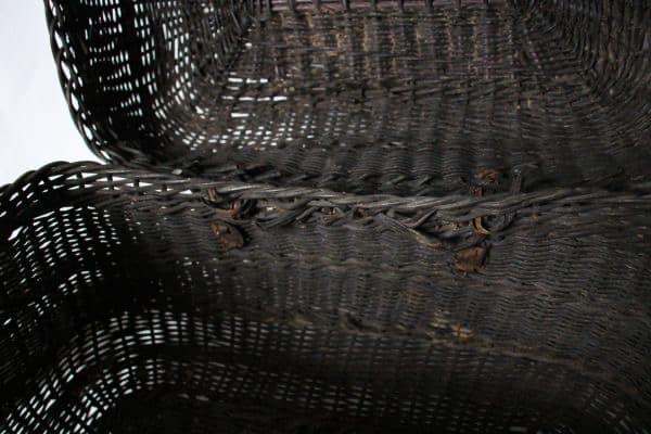 フランス アンティーク 古い黒い籐編みのかご パニエ