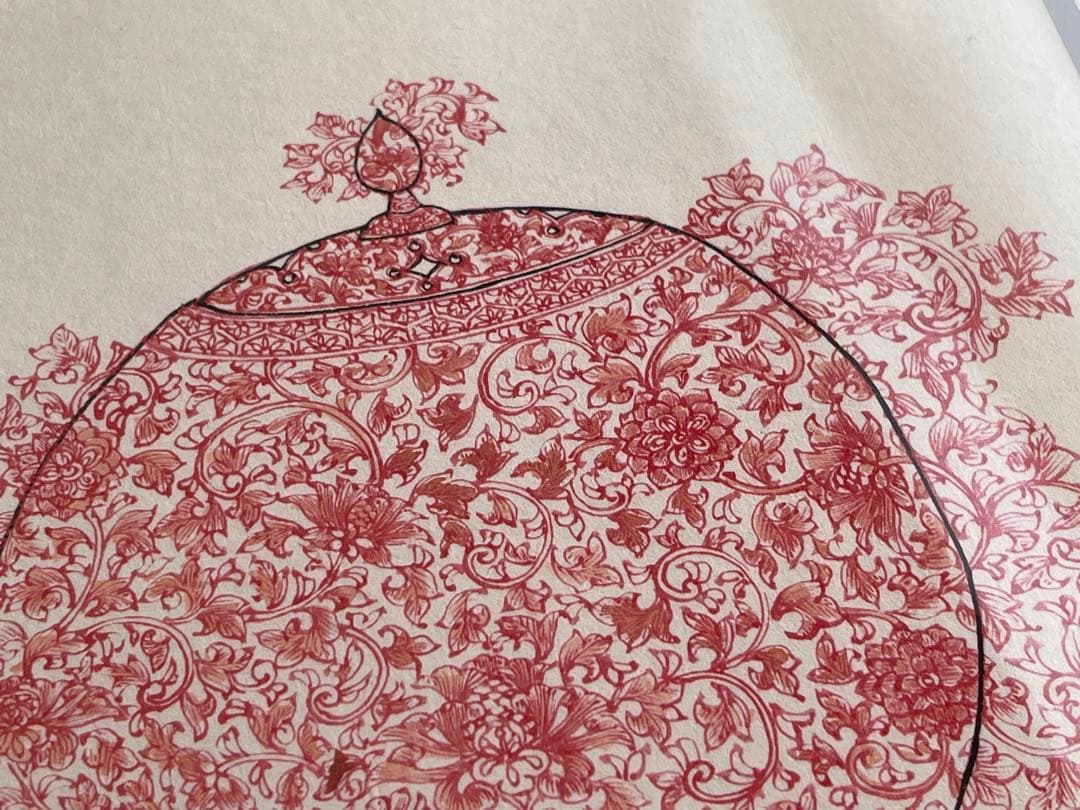 陶芸家　葉山有樹　直筆　肉筆　水彩　細密絵　細密画　赤絵　香炉　下絵　図案　額入