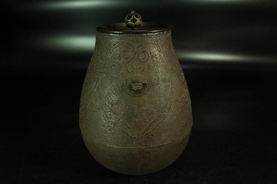 茶道具 饕餮紋 釜 古作 時代物(K-A822)