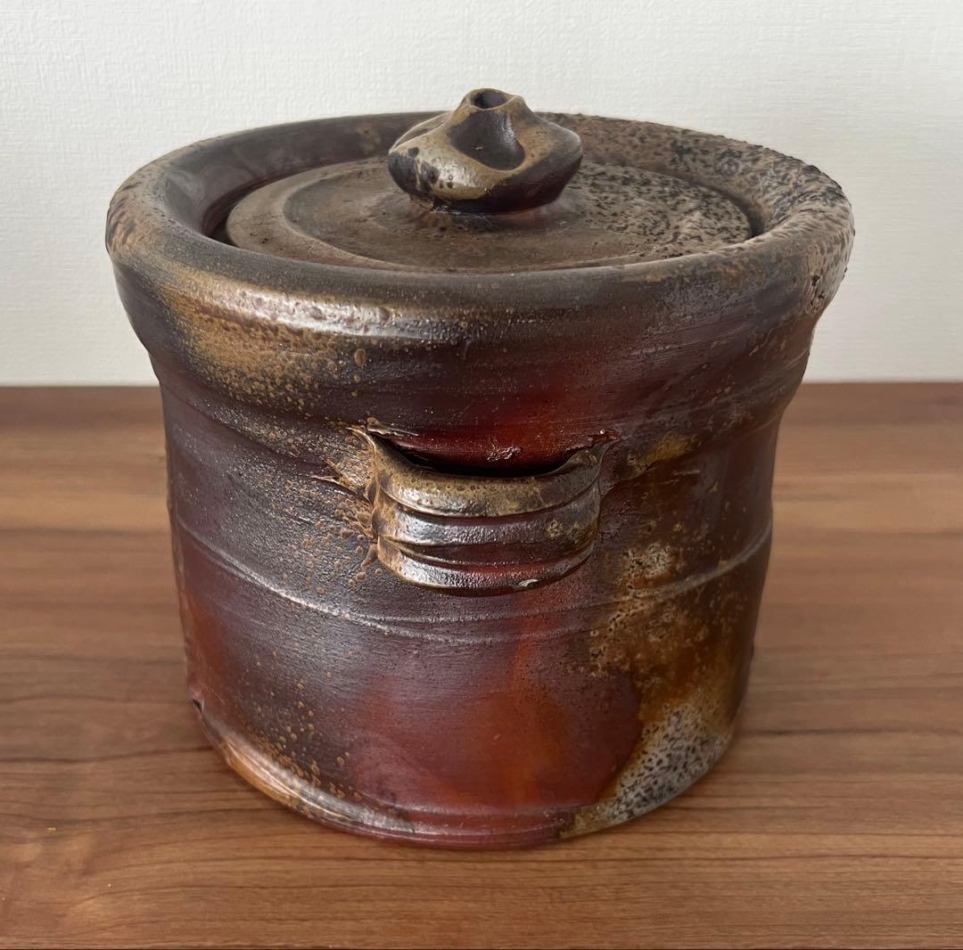 松笠靖彦 備前水指 茶道具 茶道 共箱 共布 備前焼 陶芸