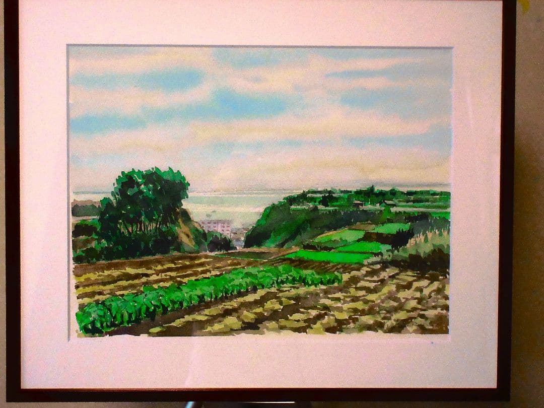 三浦の大地(水彩画 額装済み)