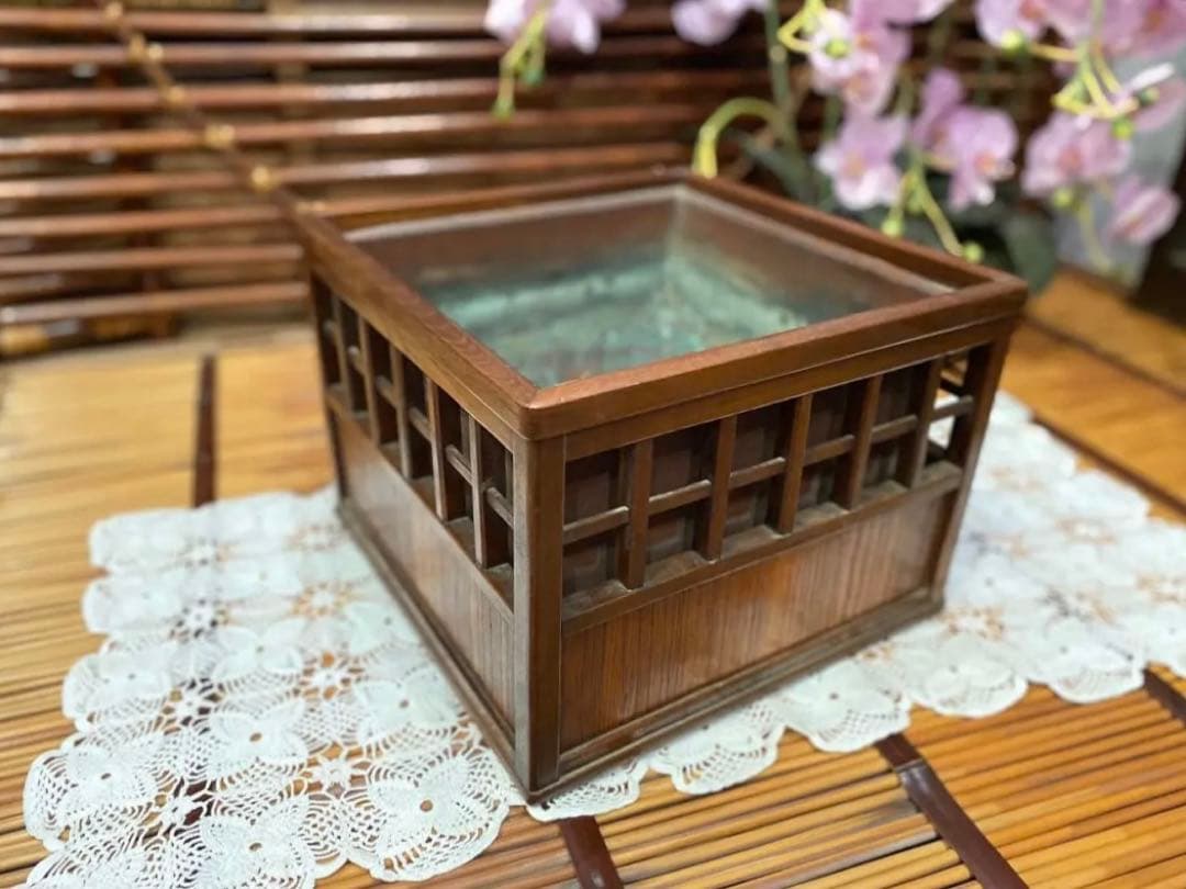 1080＊時代物 銅炉 唐木格子角火鉢 火道具 昭和レトロ 当時物 年代物