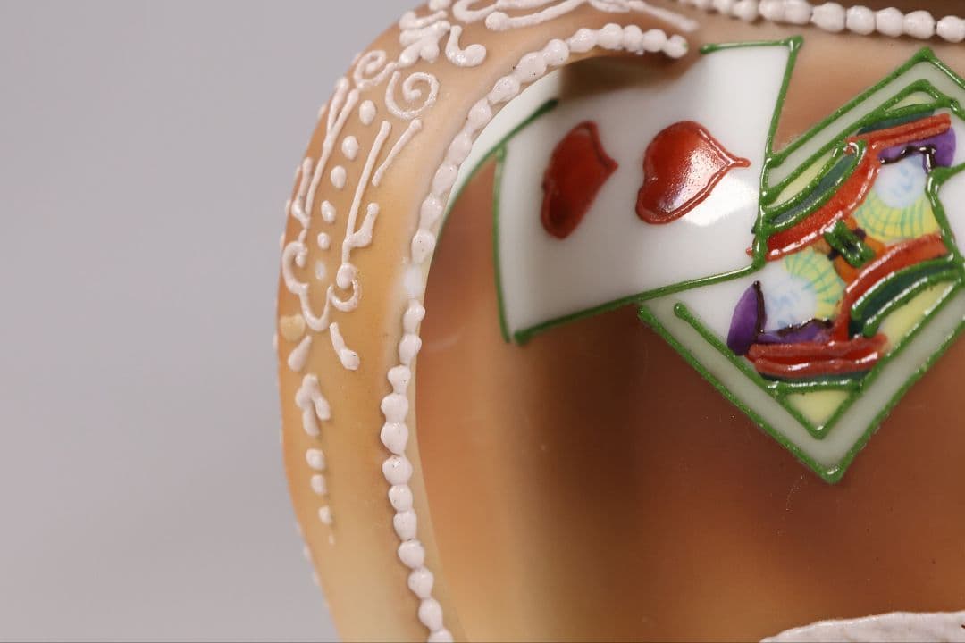 【CM322】オールドノリタケ トランプ スリーハンドル 葉巻入れ 蓋物 盛上