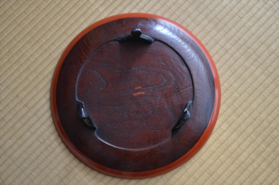 江戸末期　朱塗　拭漆　脚付　盆　骨董品　アンティーク