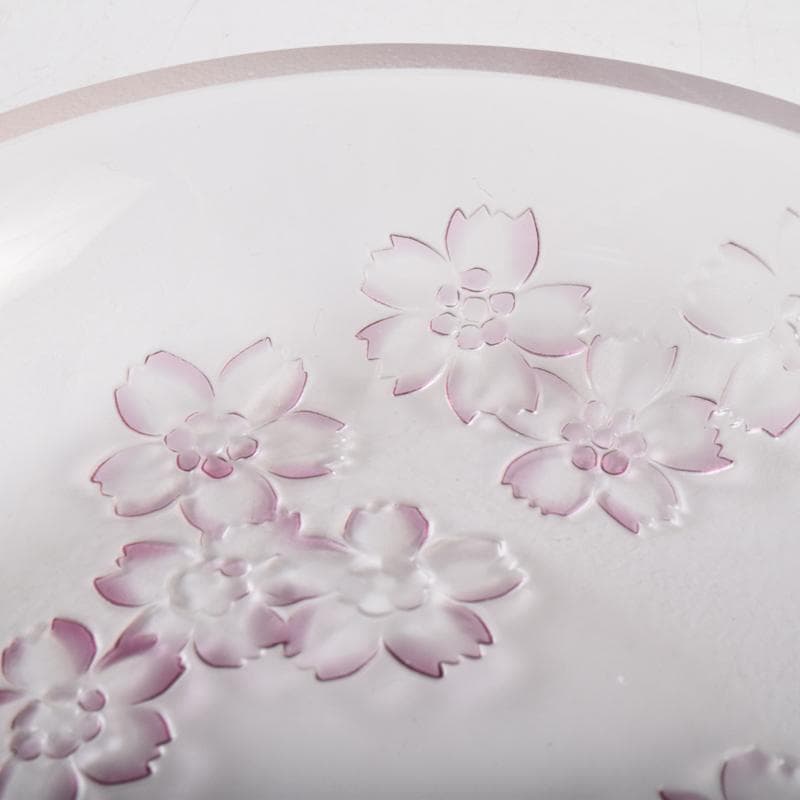 ガラス工芸　荒木良忠作　桜刻　皿　共布共箱　C　9100