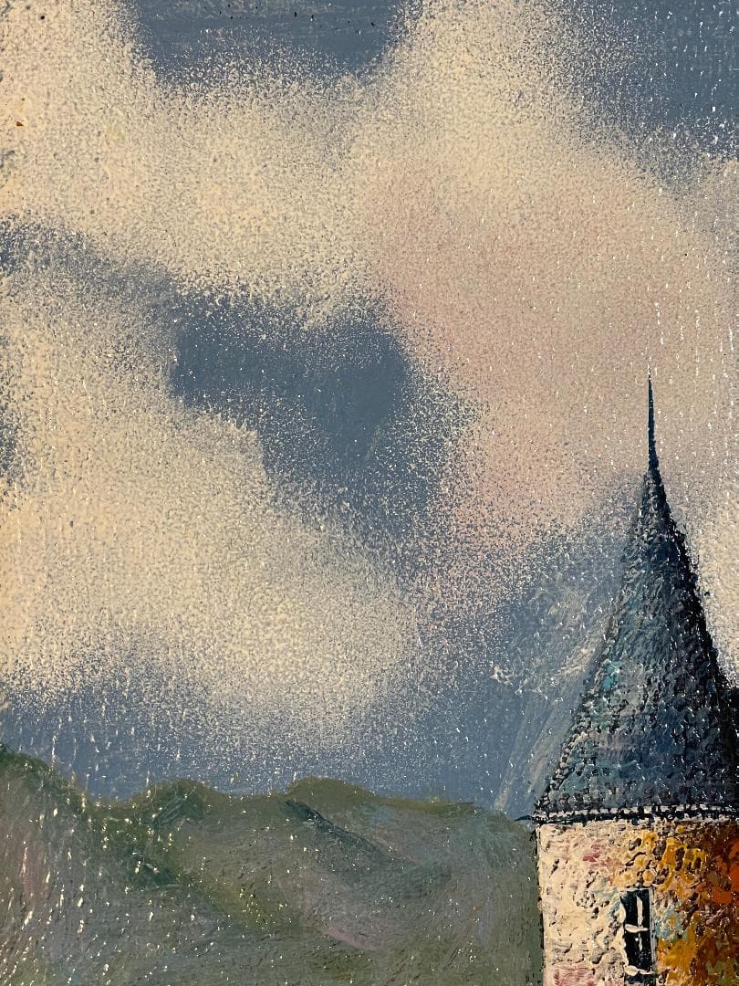 「模写」西村龍介『水辺の城 』風景画　油彩画　額装　サイン有り　F6号