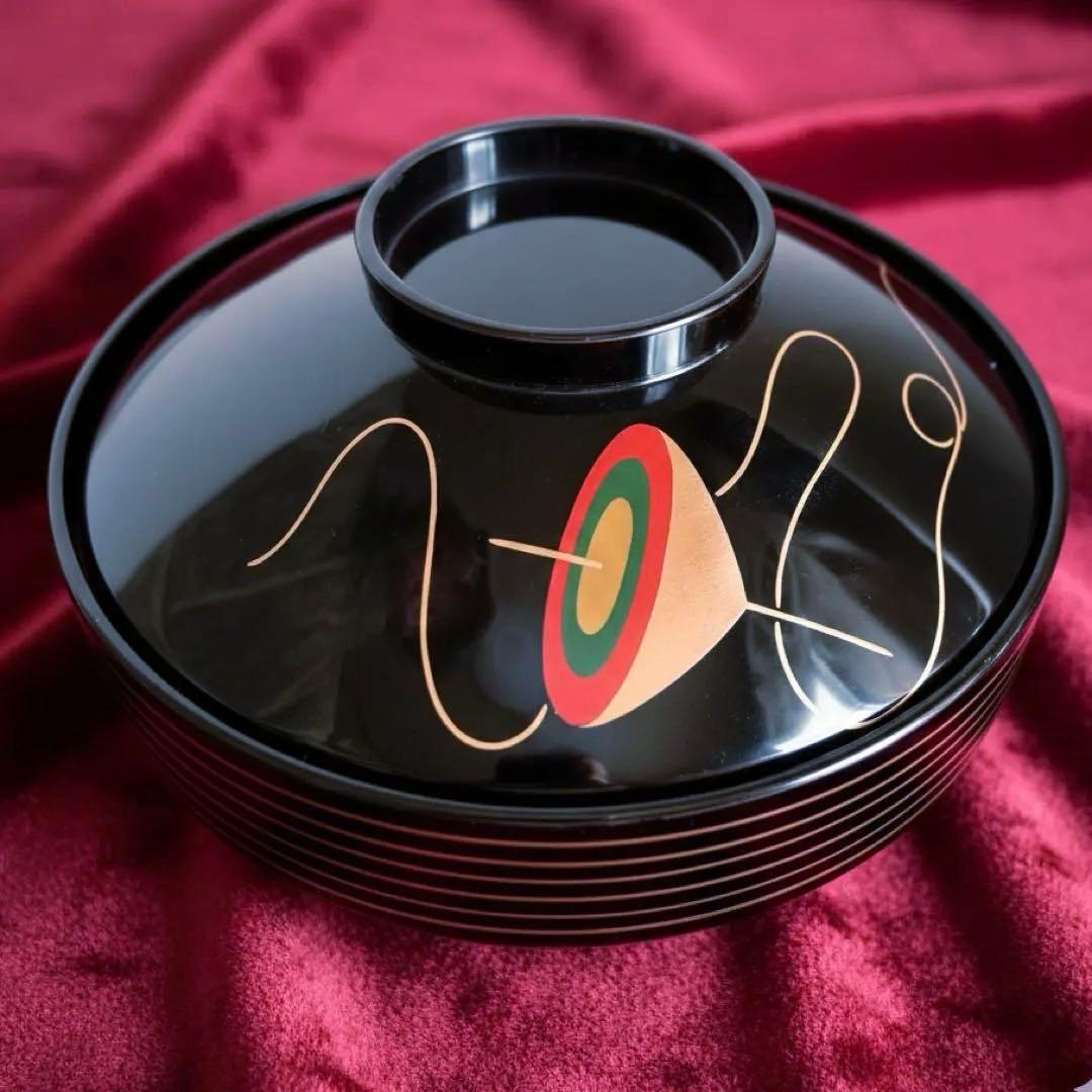 【時代物】金沢漆器 能作謹製 独楽蒔絵 千筋吸物椀×5客セット縁起物 民藝