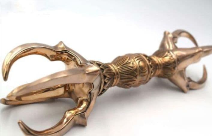 チベット密教法器 馬頭金剛杵 五鈷杵 仏具 真鍮製 13.5cm