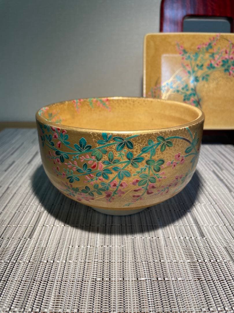 134桑野むつ子 京都 御所の花十二ヶ月【10月萩の花】抹茶椀・和陶皿 しおり付