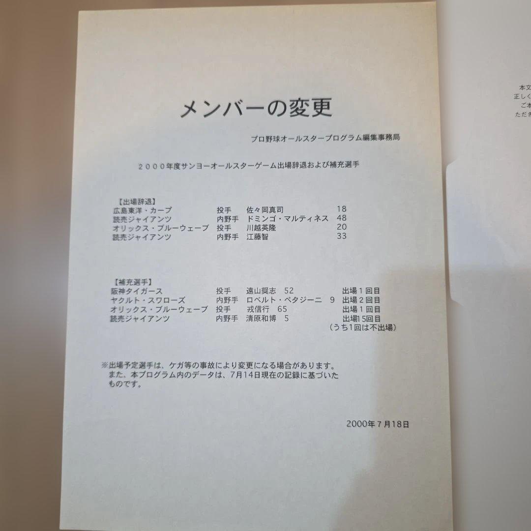 2000年オールスターゲーム公式プログラム