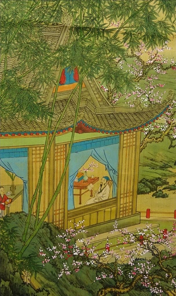 掛軸 王依渓『竹桃貴人の図』中国画 絹本 肉筆 共箱付 掛け軸 g030314