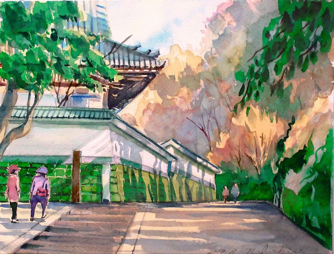 水彩画「円覚寺参道」