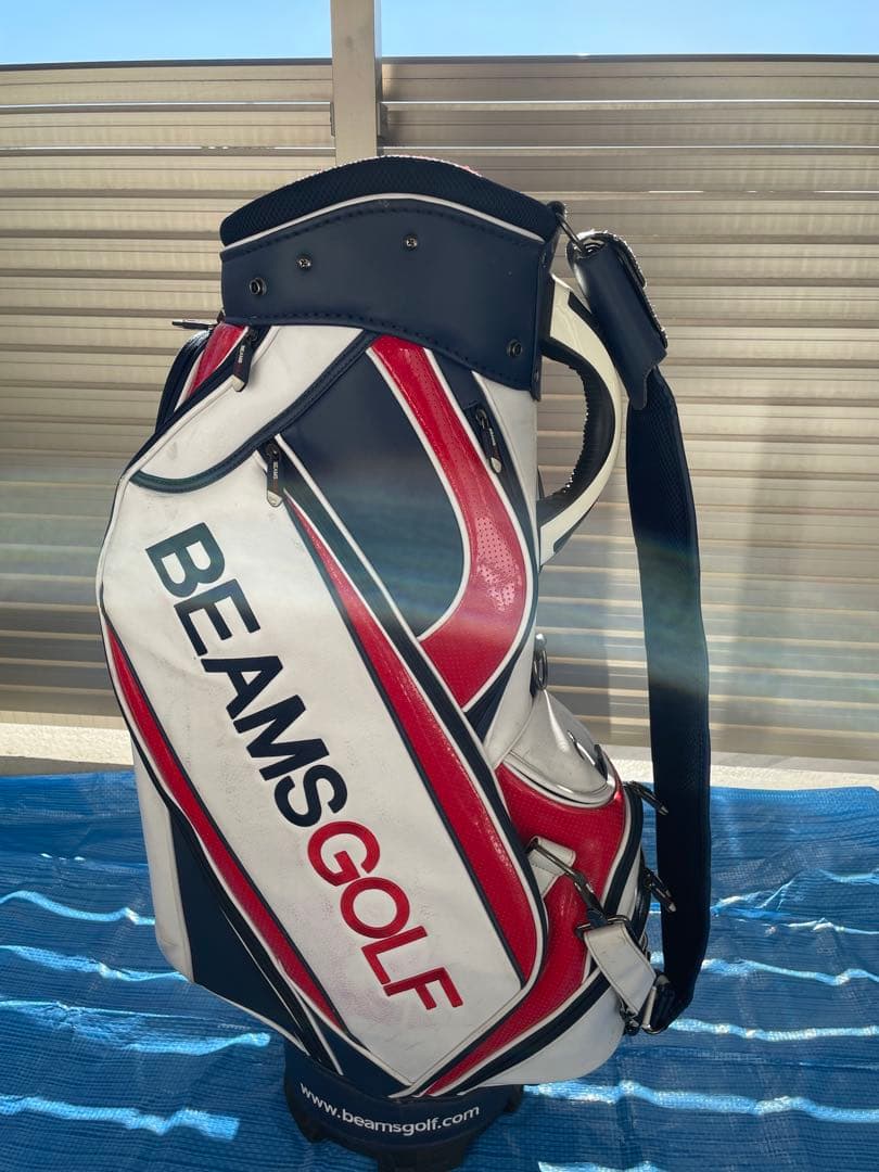 BEAMS GOLF キャディバッグ ホワイト/レッド/ネイビー
