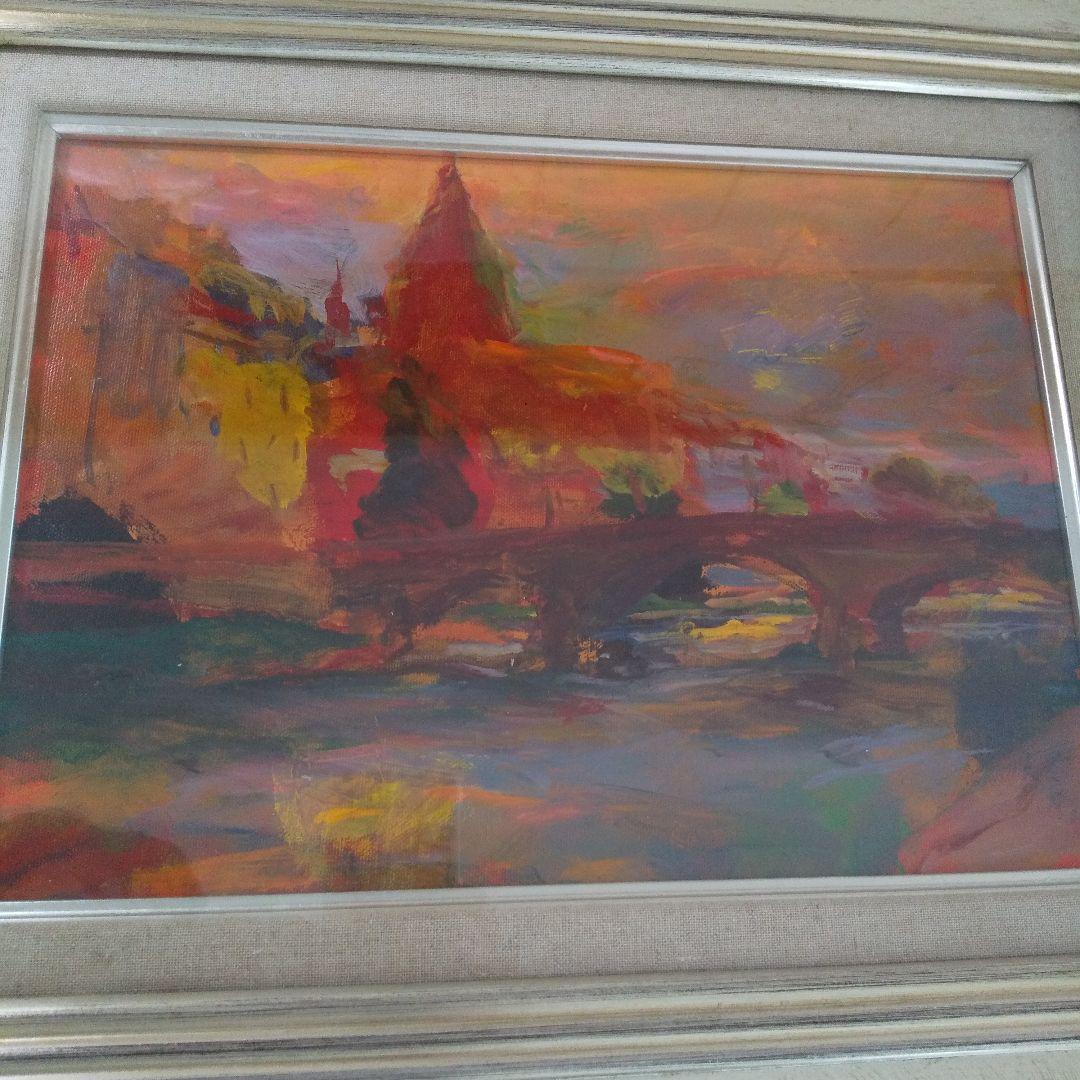 油彩画 アルノ川の夕ぐれ 壁掛け 絵画