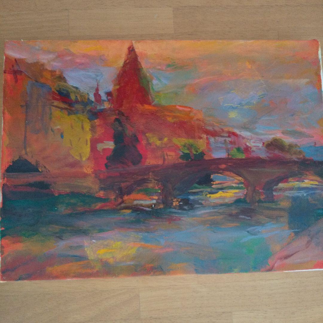 油彩画 アルノ川の夕ぐれ 壁掛け 絵画