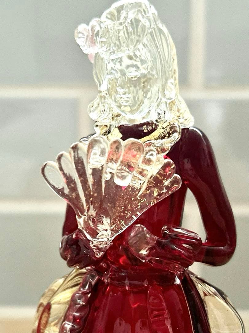 ベネチアン ガラス murano ムラーノ 貴婦人 ドール オブジェ 赤 ドレス