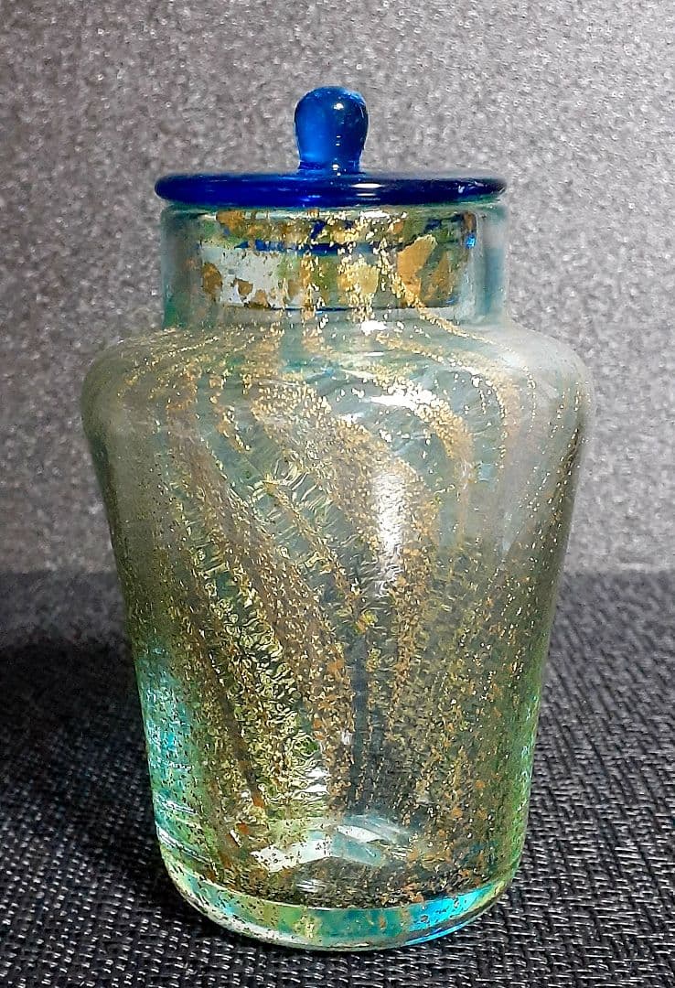 人気ガラス作家【吉本雅塵】作　池袋東武百貨店　【個展出品作品】　金彩ガラス　蓋物