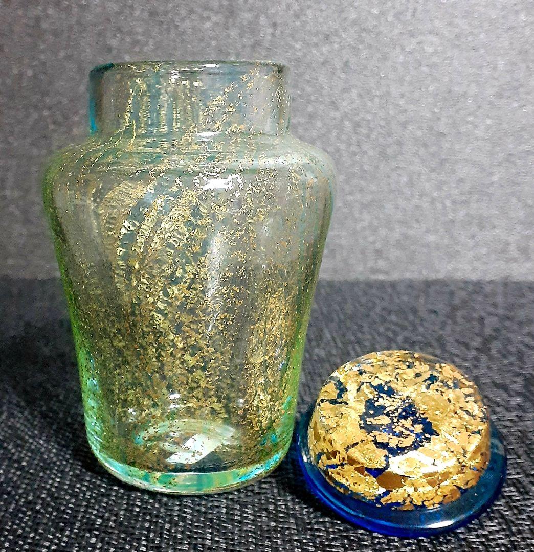 人気ガラス作家【吉本雅塵】作　池袋東武百貨店　【個展出品作品】　金彩ガラス　蓋物
