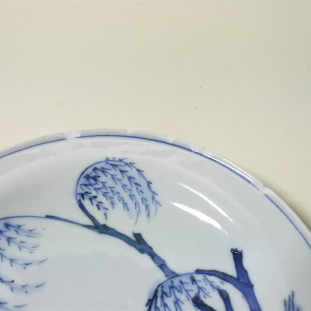 中国　明末清初　古染付　柳　人物　舟　皿　骨董品　アンティーク　j