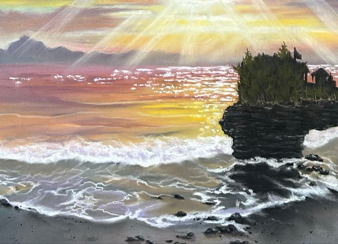 夕陽を眺める景色 パステル画 原画 54.0×39.5