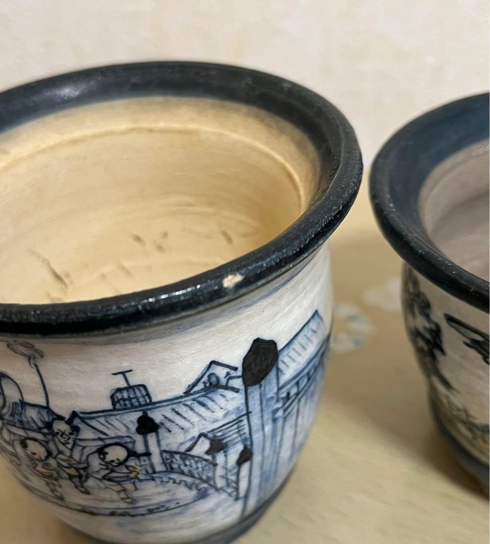 陶翠作　東海道五拾三次画　盆栽鉢