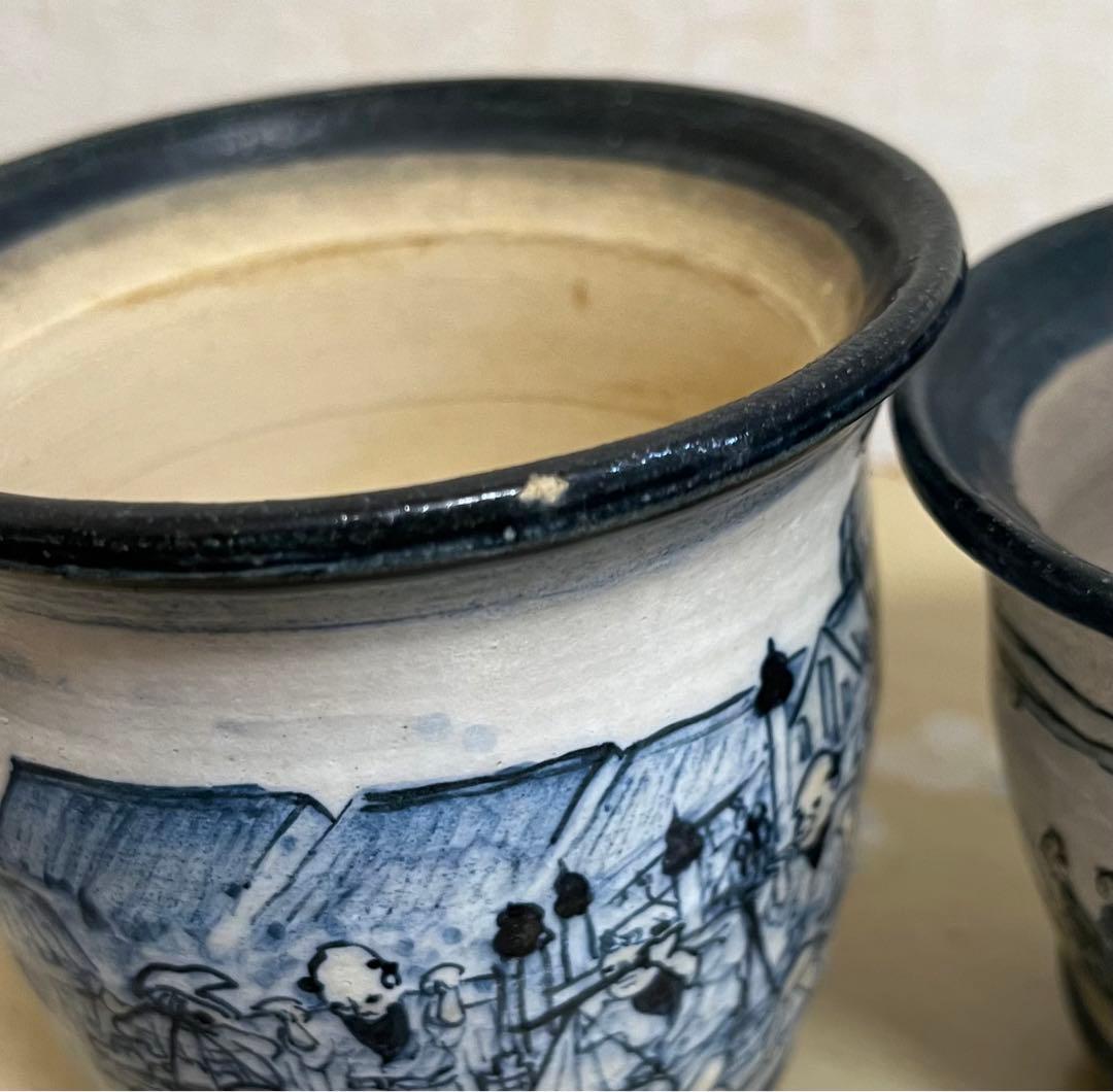 陶翠作　東海道五拾三次画　盆栽鉢