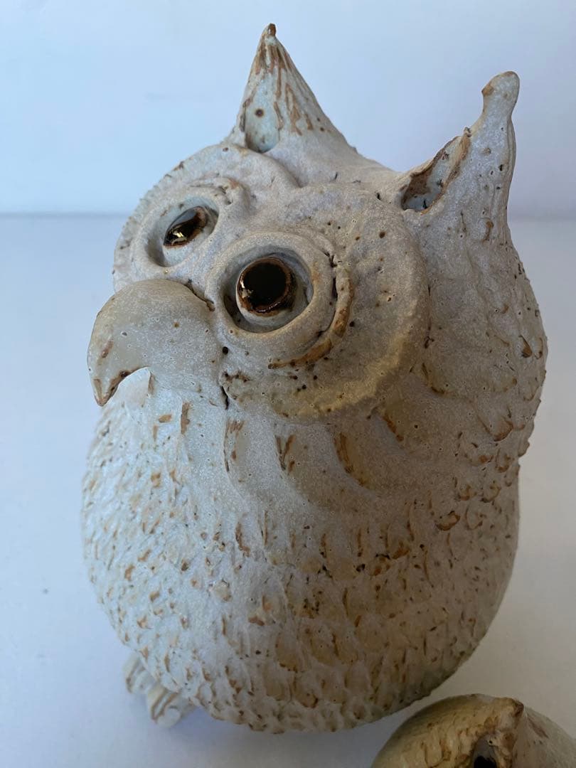 青芳 フクロウ　梟　置物　2つセット　陶器　森元青芳　砥部焼