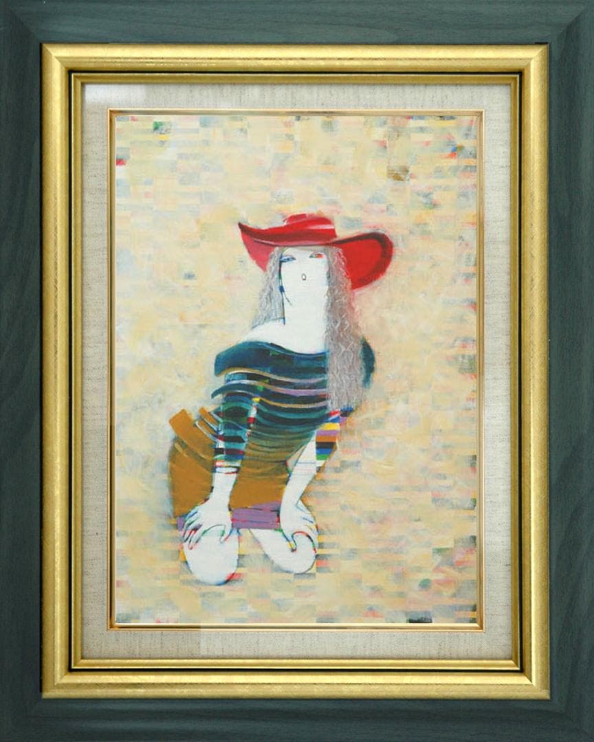油絵 絵 絵画 インテリア 額付(黒) F6-050213 人物 女性像